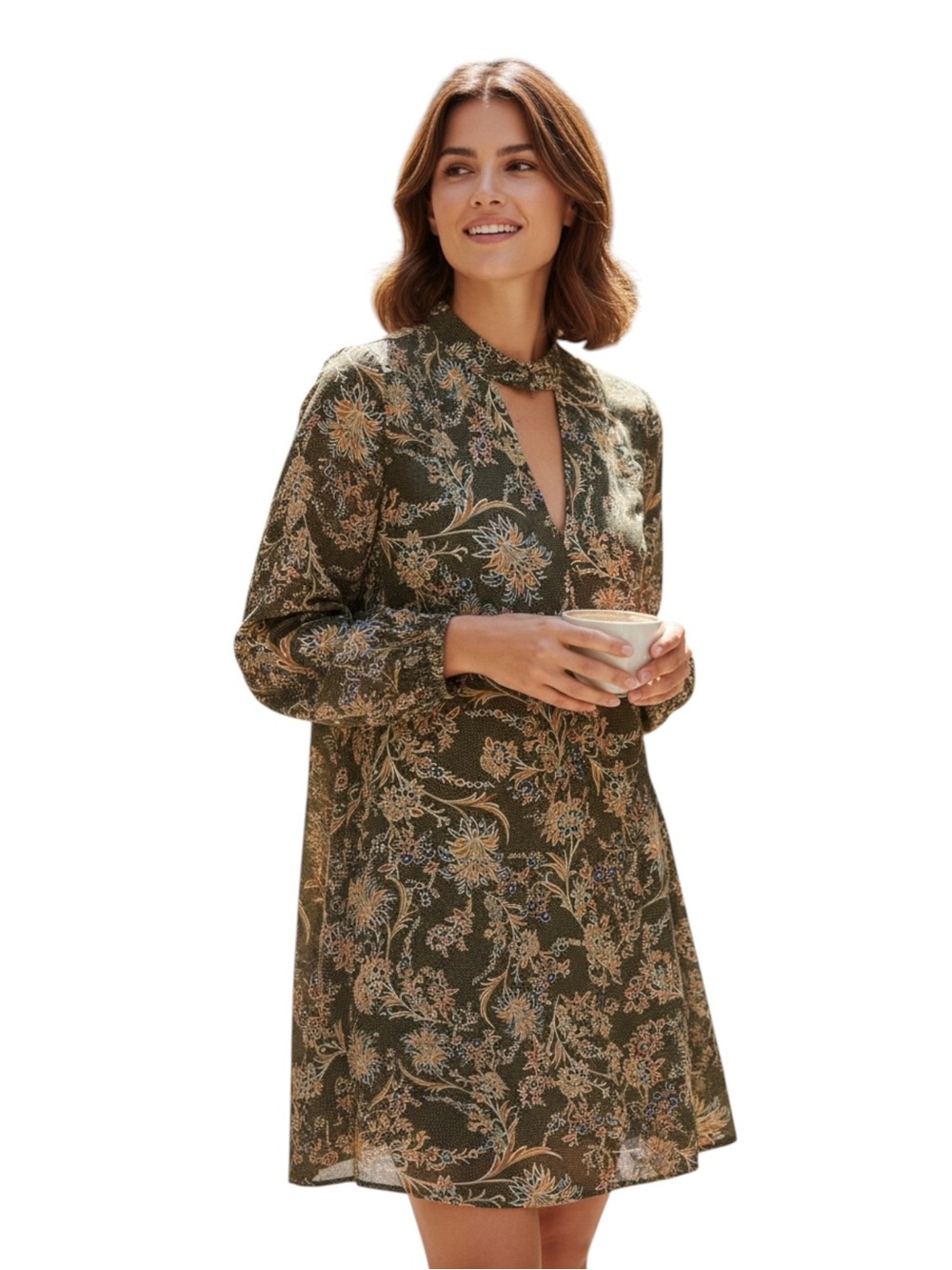 ZARA Trafaluc Floral Paisley Long Sleeve V-Neck Dress Women’s Size S